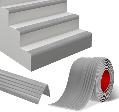 Treppenkantenprofil Selbstklebend 1 Meter Rutschfeste Treppenkante Flexible Treppenstufen Antirutsch Treppen-Kantenschutz für Treppenstufen im Innen- und Außenbereich (50 × 25 mm, Grau)