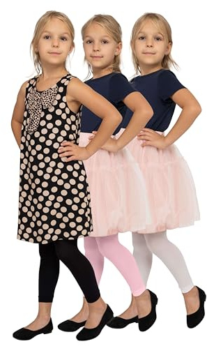 looksy 3-er Pack Mädchen fußfreie Strumpfhosen für Ballett blickdicht dünne Leggings 7/8 Länge Modische Kinder Gymnastik Schule Hose Alice, Satz von 3 Paaren, Bianco Nero Rosa 122/128 cm (7/8 Jahre)