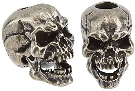 SUPERFINDINGS 2 Stück Schädel Messer Lanyard Perle EDC Charm Perle Messing Europäische Perlen AAntik Bronze Perlen Mit Großem Loch Fallschirm Schnur Perlen Halloween Skeleton Perlens Für DIY Armband