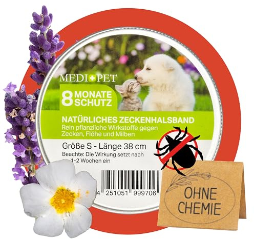MEDIDOG Natürliches Zeckenhalsband – 8 Monate Schutz vor Zecken, Flöhe und Milben, für kleine Hunde & Katzen – mit Zistrose- & Lavendelöl – ohne Chemie