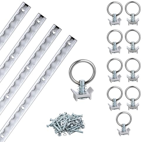 Airlineschiene 4 x 1m Set + 10 Single Fitting & Befestigungsschrauben | Eloxiertes Aluminium | Zurrschiene mit Endkappen & Fittingen | Für Anhänger, Wohnmobil, PKW, LKW