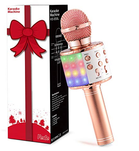 Fede Karaoke Mikrofon, Drahtloses Bluetooth Mikrofon für Kinder, Lustige Geschenke Spielzeug für Teenager Mädchen Jungen, Tragbares KTV Lautsprecher Recorder für Smartphone PC