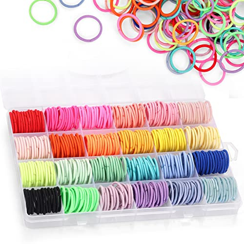 Funtopia 336 Stück Haargummis Mädchen, 24 Farben 2cm Haargummis Klein | Baby Haargummi, Bunt Elastisch Haargummis Nichtmetall mit Fächern Organizer Box für Mädchen Kinder
