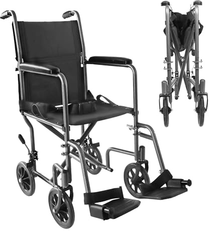PEPE Mobility Rollstuhl Faltbar Leicht Schmal (38 cm Sitz), Transportrollstuhl für die Wohnung und Schmale Türen, Klappbarer Reiserollstuhl aus Stahl mit Sicherheitsgurt, Schwarz