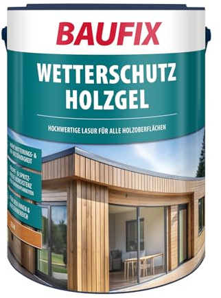 BAUFIX Wetterschutz-Holzgel teak, seidenglänzend, 5 Liter, Holzlasur, tropfgehemmte Holzlasur, für alle Holzarten, witterungsbeständig