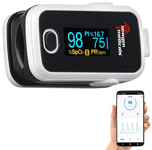 newgen medicals Pulsometer: Medizinischer Finger-Pulsoximeter mit OLED-Farbdisplay, Bluetooth, App (Oxymeter, Finger Pulsmesser, LED)