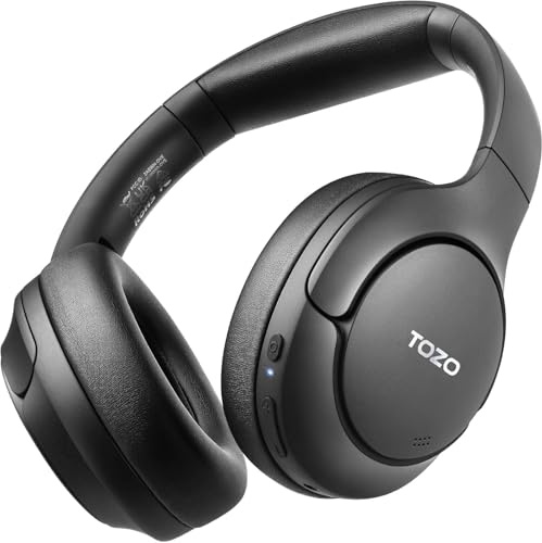 TOZO Kabellose Bluetooth 6.0 Over-Ear Kopfhörer, Hybrid Active Noise Cancelling, mit App-Steuerung, Hi-Res Audio, Tiefer Bass, Komfortable Ohrpolster, Schwarz
