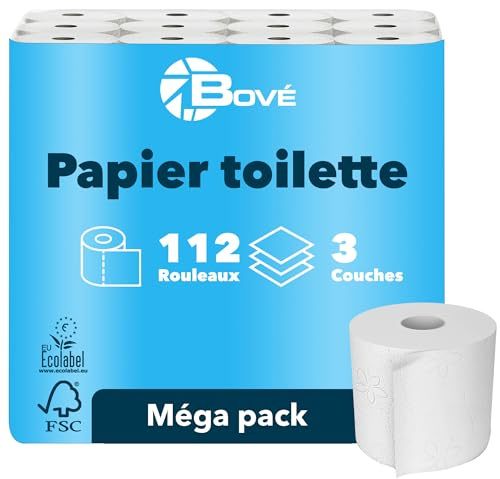 BOVE Toilettenpapier 3-lagig 112 Rollen Megapackung - 250 Blatt pro Rolle - Extra Weich, Stark & Saugstark - FSC & EU Ecolabel Zertifiziert - Preis-Leistungs-Knaller