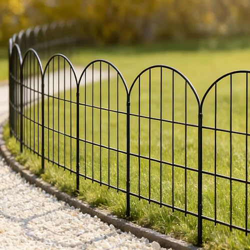 Thealyn Dekorativer Gartenzaun aus Metall (Gesamtlänge 3,3m, 10 Elemente 61cm H x 33cm B), Steckzaun ohne Graben, Wetterfester Grenzzaun für Außenbereich, Beeteinfassung, Rasenkante & Wegbegrenzung