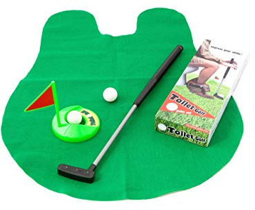 ootb Toiletten-Golfspielset | Minigolf fürs stille Örtchen – Putter 62 cm, Matte, Loch, Fahne & 2 Bälle inklusive