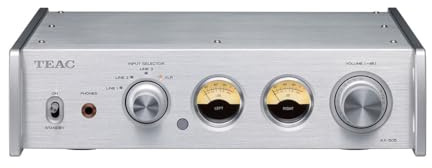 Teac AX-505-S Stereo Vollverstärker (115 Watt je Kanal, Stromsparfunktion, Kopfhörerverstärkerschaltung, Cinch-Eingang) Silber