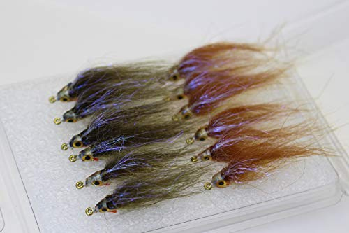 Tigofly 12 pcs Brown Olive UV Polar Fry Slowly Sinking Salmon Trout Steelhead Minnow Fly Fishing Flies Lures Fly Set-Size #8