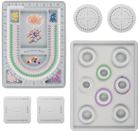 Feirdhoo Schmuckherstellung Zubehör Set, 2 Stück Perlenbrett - Halskette Design Board und Armband Design Platte, 4 Braided Disc für Armbänder Bracelet Bead DIY Schmuck Machen, Perlen Webwerkzeug