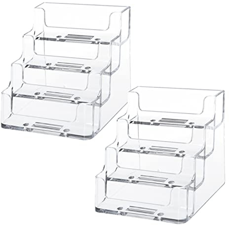 SXCCNW Visitenkartenständer 2 Stücke, 4 Fächer Visitenkarten Halter, Transparent Visitenkarte TischstäNder für Schreibtisch VisitenkartenstäNder VisitenkartenbehäLter Büromaterial