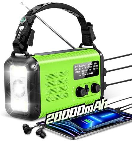 Notfall-Solar-Kurbelradio 20000 mAh, tragbares AM/FM NOAA Wetterradio