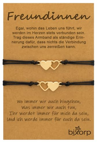 Bixorp Freundschaftsarmband für 2 Herz-Anhängern Gold - BFF Armband für Mädchen & Damen - Ideales Geburtstagsgeschenk für die beste Freundin