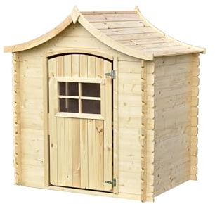 Timbela Kinderspielhaus aus Holz - Spielhaus im Freien für Kinder - B112xL146xH152 cm/1,1m2 Gartenspielhaus - Garten-Sommerhaus für Kinder M550-1