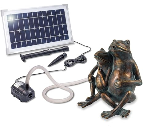 esotec Solar Wasserspeier Set Froschpaar Solarbrunnen Garten 101657 | 8Wp Solarmodul, 380l/h Pumpe, Polyresin Froschpaar, IP68, Trockenlaufschutz, Durchflussregler, Wasserstrahl 20cm, 5m Kabel