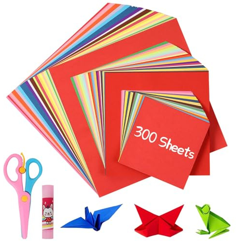 Gucass 300 Blatt Origami Papier, 20x20 & 15x15 & 10x10 Faltpapier in 20 Farben, Buntes Papier Doppelseitig Quadratisch Tonpapier, 70g/m² Bastelpapier für Kinder und Erwachsene DIY Bastelprojekte