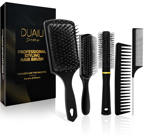 DUAIU Haarbürste für Damen und Herren, Styling-Haarkamm-Set für alle Haartypen, Paddelbürste, Entwirrungsbürste, Quiff, runde Haarbürste, breiter Zahnkamm, Rattenschwanzkamm für trockene oder nasse