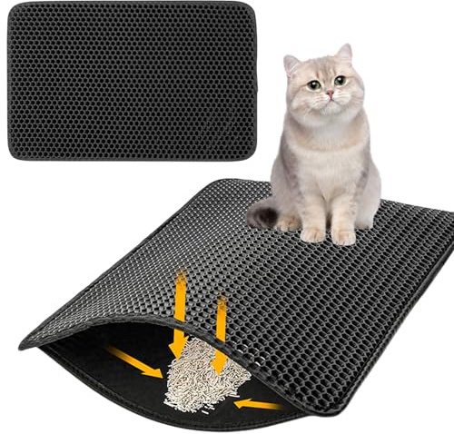 Katzenklo Matte, Katzenmatte 90x60cm, Katzenstreu Matte, Wasserdichte Katzenklo Vorleger Doppelte Schichte Entwurf Bienenwabe, Katzenklo Unterleger Leicht zu Reinigende für Katzen Hunde