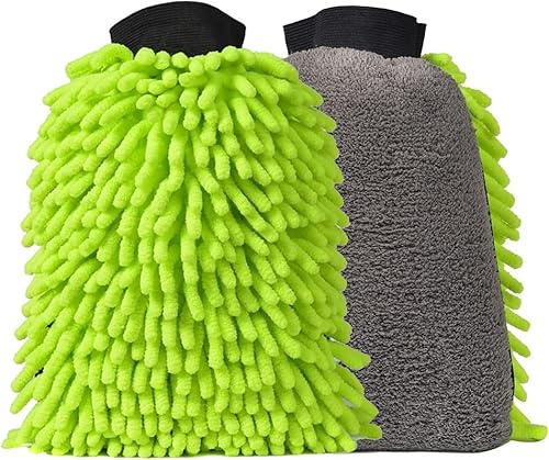 DU Life Mikrofase Auto-Waschhandschuh, 2 Stücke Wasserdicht Hochwertig Mikrofaser Waschhandschuh Weiche Chenille Autoschwamm Saugstark Weich für optimale Autopflege