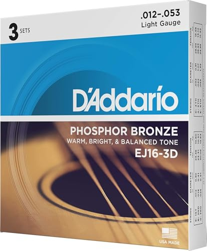 D'Addario EJ16-3D Phosphor Bronze Akustikgitarrensaiten 12-53, 3 Sätze