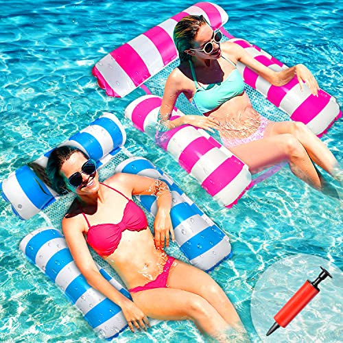 2 Stück Wasserhängematte Pool Spielzeug 4 In 1 Wasserspielzeug Pool Zubehör | CZMAO Luftmatratze Pool Aufblasbar Wasser Hängematte für Sessel Matratzen Sitz schwimmmatratze