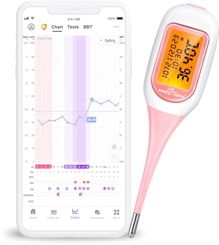 Basalthermometer Fruchtbarkeitsthermometer Bluetooth zur Zykluskontrolle/Kinderwunsch mit Premom APP von Easy@Home, Thermometer mit Auto BBT Sync, Oranger Hintergrundbeleuchtung LCD-Anzeige, BT-A31