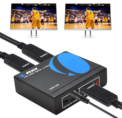 OREI 4K 1 in 2 Out HDMI Splitter Ultra HD 4K @ 30Hz 1x2V 1.4 HDCP, Power HDMI Supports 3D Full HD 1080P for Xbox, PS4 PS3 Fire Stick Blu Ray Apple TV HDTV - Adapter Included