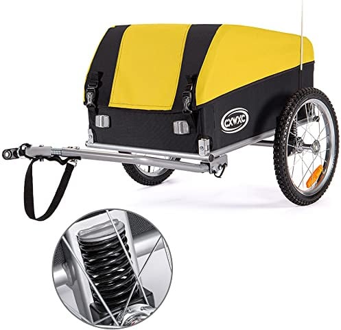 CXWXC Fahrradanhänger mit Stoßdämpfer - Großer Laderaum bis 120L, Tragkraft 40KG, Klappbarer Lastenanhänger mit Abdeckplane und Sicherheitsfahne - Perfekt für den täglichen Transport