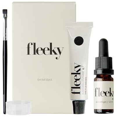 fleeky Tint Kit Black - DIY Set fürs Färben von Gesichtshärchen wie Augenbrauen, Barthaaren etc. bestehend aus Farbe, Gel Oxidant, Färbepinsel, Farbschälchen
