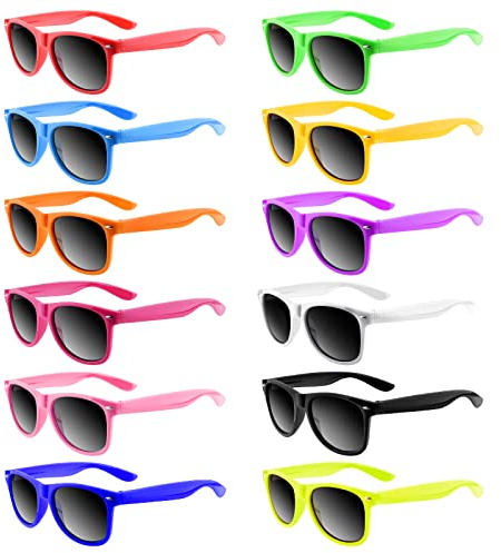 Bouiexye 12 Stück Kinder Sonnenbrillen Neon Jungen Mädchen Kinder Party Favor Taschenfüller Strand Pool Geburtstagsfeier/Jungen Mädchen Geburtstagsparty Zubehör (12 Farben)