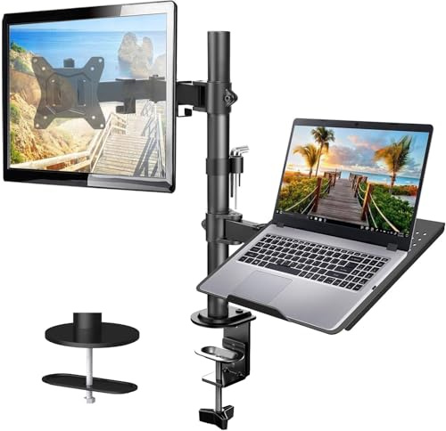 HUANUO Monitor Halterung mit Laptop Arm, Monitor Laptop Halterung für 13-32 Zoll Bildschirmhalterung 1 Monitor & 17 Zoll Notebook, VESA 75/10, Gaming
