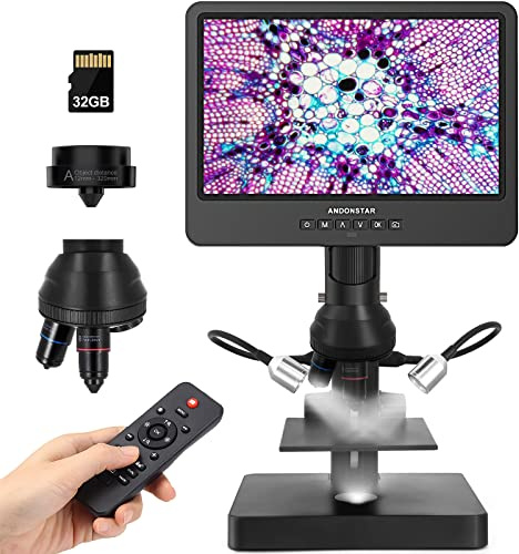 Andonstar AD249S-P 10,1-Zoll-HDMI-Digitales Mikroskop, 4000 x 3 Objektiv 2160P UHD-Videoaufzeichnung, biologisches Mikroskop-Kit für Erwachsene, Münzmikroskop für Fehlermünzen