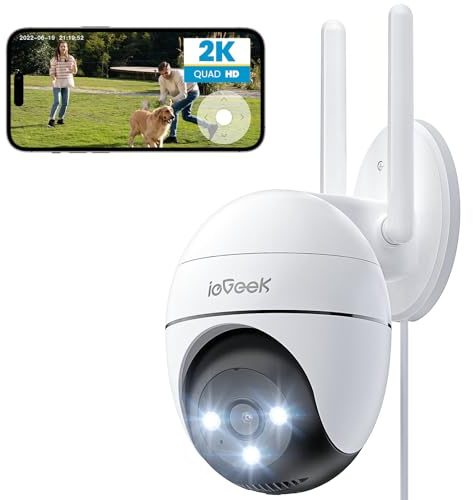 ieGeek 2K Kabelgebundene Überwachungskamera Aussen WLAN - 2,4/5G & 360° PTZ | Automatische Verfolgung, WiFi Dome Outdoor IP Kamera, Farbige Nachsicht, Bewegungserkennung, Zwei-Wege-Audio, 24/7 Aufnahme