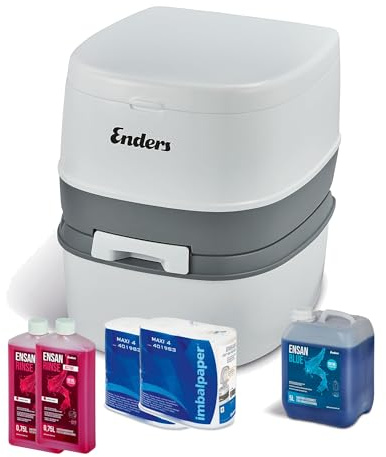 Enders Campingtoilette Supreme Blue XL Set, komfortable Höhe, Transportrolle & Klopapierhalter, inkl. 5L Blue + 2X Rinse + 8 Rol. WC-Papier, Chemietoilette, Camping WC & Mobile Toilette für Camping