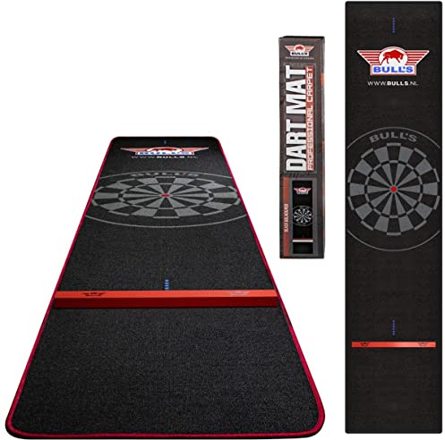Bull's Dartteppich mit Oche 300x65cm rutschfeste Dartmatte Schwarz Rot