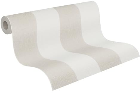 A.S. Création Pure Elegance Vliestapete mit Blockstreifen 0,53 x 10,05 m – Beige, Weiß - Streifentapete - 948342