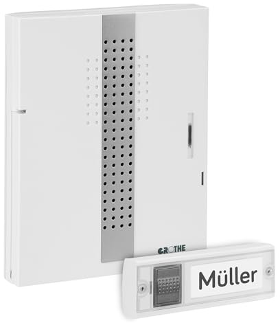 Grothe Funkklingel Türklingel Mistral 200M Funkgong-Set 500m Reichweite, 16 Melodien Plug & Play, batteriebetrieben, bis 83 dB (mehrfache Rufunterscheidung & Grothe AirLink Technologie)
