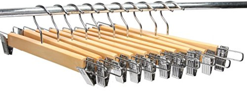 LOHAS Home 10er-Pack naturfarbige Holzkleiderbügel für Hosen und Schoss mit Zwei Einstellbaren Anti-Rost-Clips
