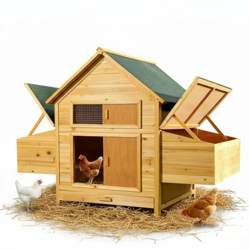 Melko Hühnerstall für 4 Hühner Hühnerkäfig inkl. 2 Eiablagen mit Deckelhalterung Kleintierstall Hühnervoliere aus Holz Hühnerhaus Geflügelstall Nestbox