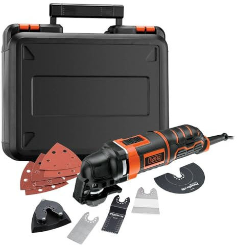 BLACK+DECKER Multifunktionswerkzeug (300W, mit Super-Lok Schnellspann-System, zum Sägen, Schleifen und Spachteln, ergonomisches Griffdesign, Staubabsaugung, 11-teiliges Zubehörset) MT300KA -QS