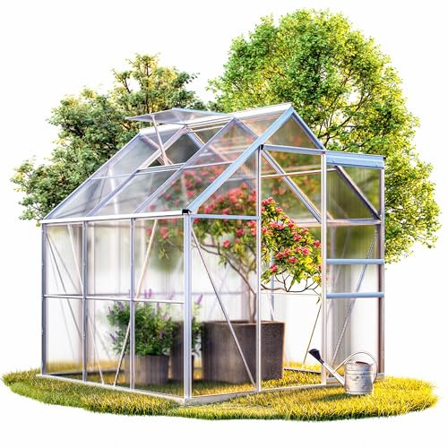 GARDEBRUK® Aluminium Gewächshaus 3,6m² mit Fundament 190x190cm inkl. Dachfenster Treibhaus Garten Frühbeet Aufzucht 5,8m³