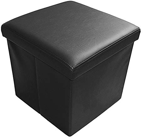 Style home Sitzhocker mit Stauraum, Faltbare Sitzbank, Sitztruhe aus Kunstleder, gepolstert Sitzwürfel Fußhocker Aufbewahrungsbox mit Deckel, für Wohnzimmer Schlafzimmer, 38 * 38 * 38 cm (Schwarz)