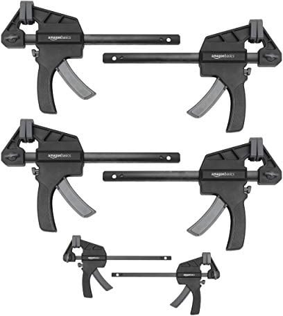 Amazon Basics 6 Stück, Einhandzwinge, 2 Stück 10,16 cm, 4 Stück 15,24 cm, Schwarz Grau