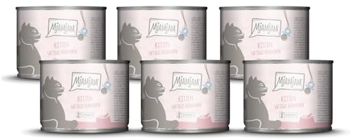MjAMjAM - Premium Nassfutter für Katzen - Kitten saftiges Hühnchen mit Lachsöl, 6er Pack (6 x 200 g), getreidefrei mit extra viel Fleisch