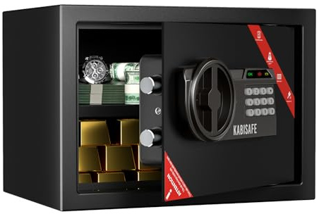 KABISAFE Safe Tresor für Zuhause, Möbeltresor mit Zahlenschloss,Digitaler Tresor mit Herausnehmbares Regal und Alarmanlage,Wandtresor für Schmuck Bargeld Dokumente