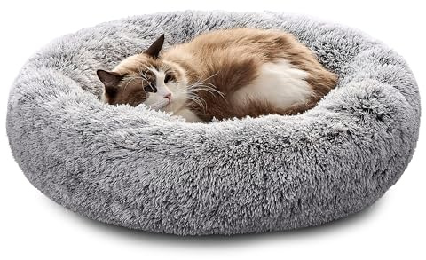 Pisi Bili Hundebett Katzenbett 50 cm Waschbar flauschig orthopädische Hundebetten große und kleine Hunde Katzenschlafplatz für Katzen Donut (Grau 50 cm)