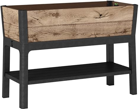 Koll Living Hochbeet 110 Liter | Pflanzkasten in Holzoptik Pinie | wetterfestes Gemüsebeet mit Bewässerungssystem & Ablaufstopfen | ergonomische Arbeitshöhe für Balkon & Garten (113x47x80 cm)